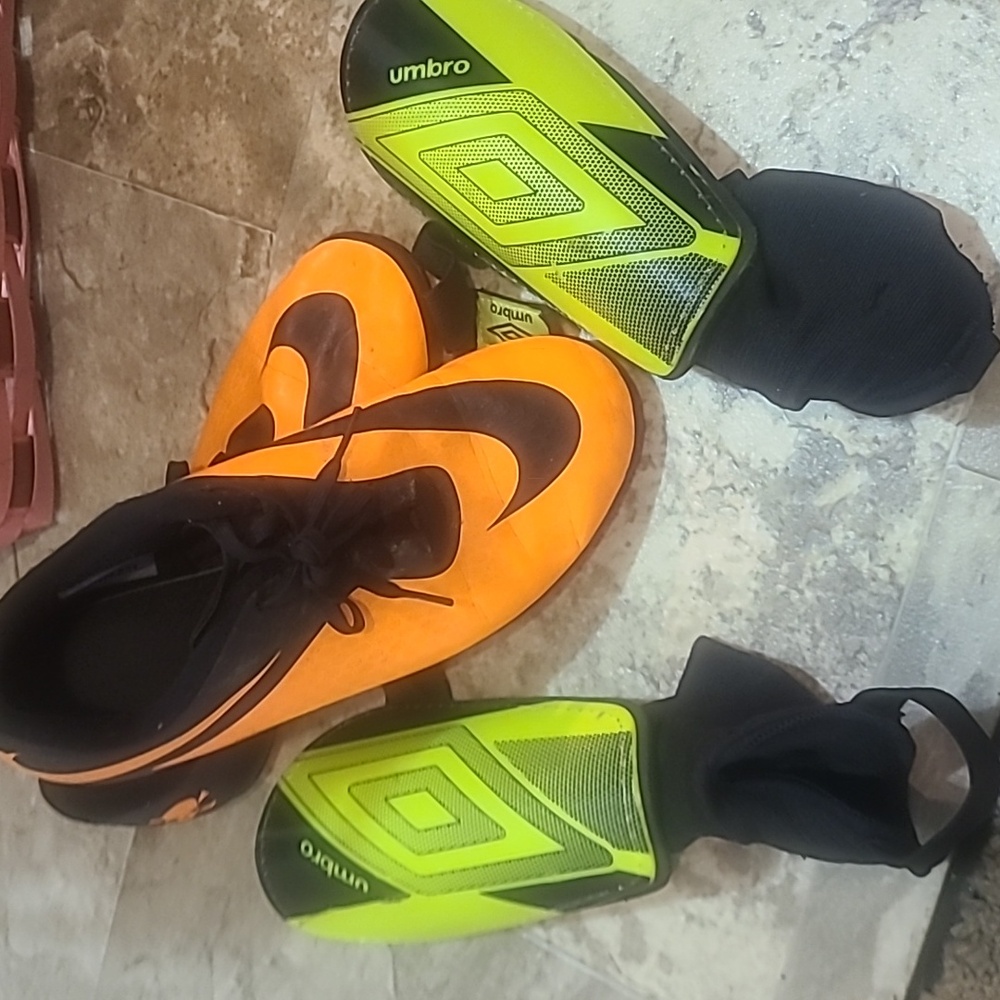 Nike Hypervenom Bright Orange and Black Cleats With Umbro Shin Gaurds